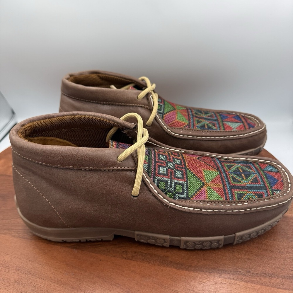 REYWELT Boots Brown Leather Woven Inlay Lace Up Chukka Moc Men's US 9.5/Mex 28.5